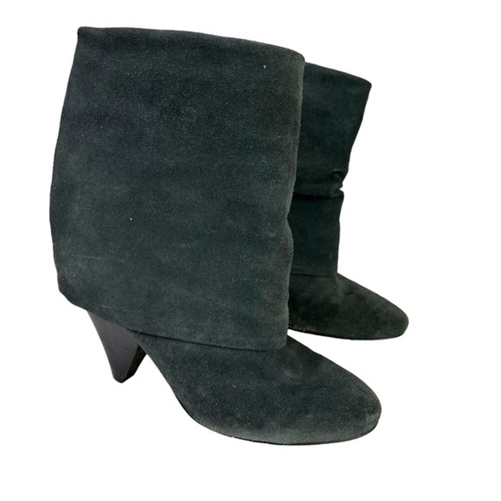 STEVE MADDEN FOLD High Cone Heels Ankle Boots Gray Suede Genuine Leather sz 7 M